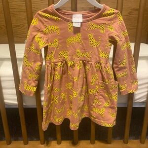 Hanna Andersson Kids Long Sleeve Dress with Yellow Leopard Print